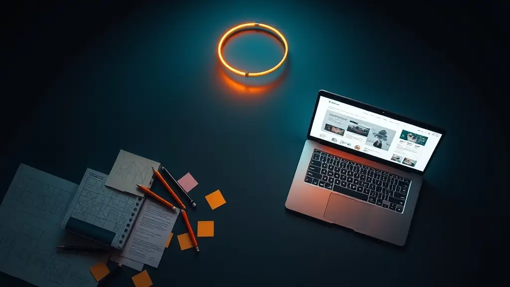 top view of laptop and notepad materials