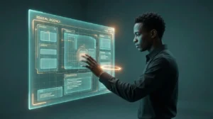 a man manipulating a large high tech screen