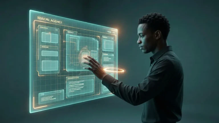 a man manipulating a large high tech screen