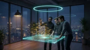 team of three working on an interface