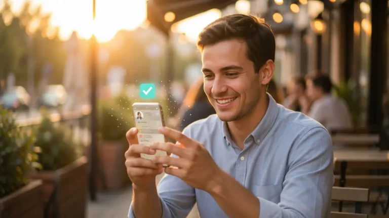 man interacting with his high tech phone on socials