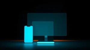 a minimalistic layout with phones and laptops