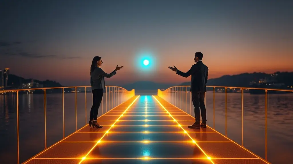 two people standing at opposite end communicating