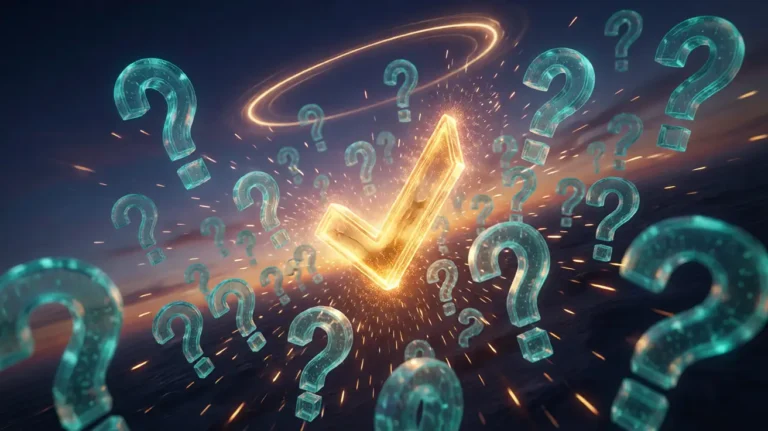 questions and checks icons all around